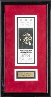 Michael Jordan Signed 1995 Chicago Bulls vs Indiana Pacers Game Ticket From Jordans 1st Return Game In 8x15 Framed Display (JSA)